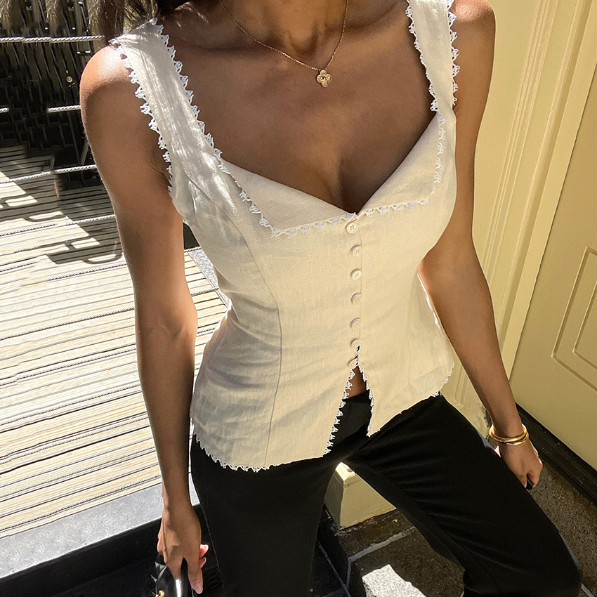 Cami Top Lace - Linad Vintage Cáqui com Renda, Top