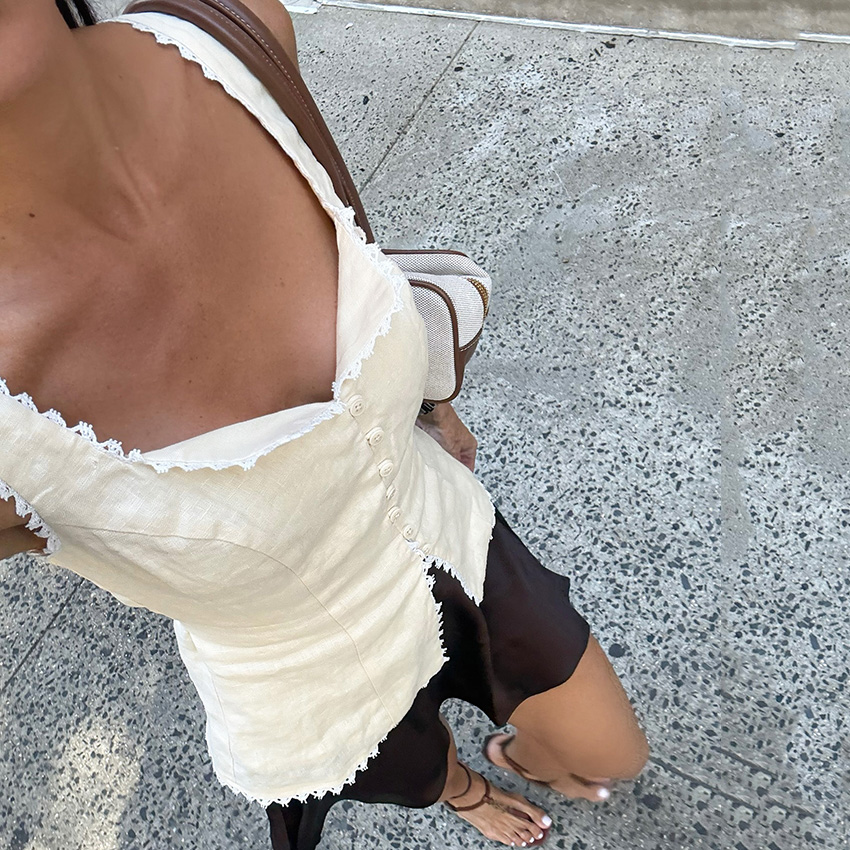 Linad Vintage Cáqui com Renda, - Cami Top Lace avaliação e preço